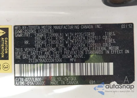 2012 Lexus Rx 350 из США, поврежденный, VIN 2T2ZK1BA0CC081066